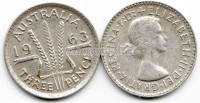 монета Австралия 3 пенса 1963 год Елизавета II