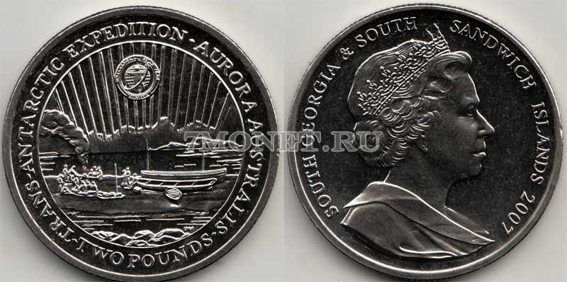 монета Сандвичевы острова 2 фунта 2007 год Антарктическая экспедиция 