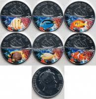 Фиджи набор из 6-ти монет 2009 год тропические рыбы, серебрение, эмаль