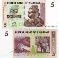 бона Зимбабве 5 долларов 2007 год