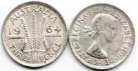 монета Австралия 3 пенса 1964 год Елизавета II