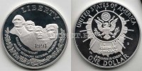 монета США 1 доллар 1991S год гора Рашмор 50-летие PROOF