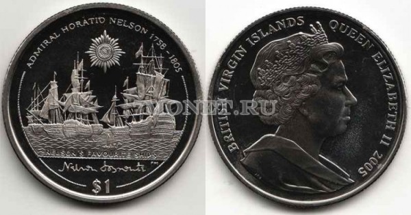 монета Виргинские острова 1 доллар 2005 год флагманский корабль Нельсона