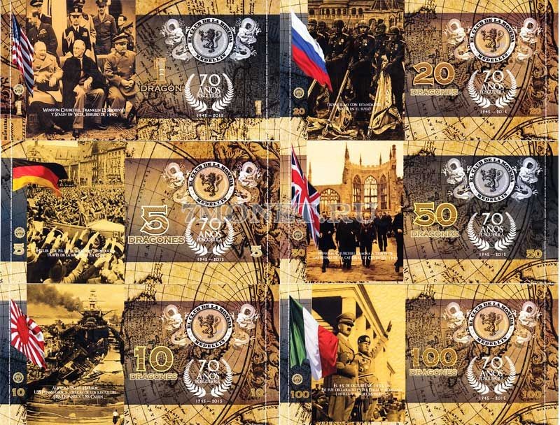 Колумбия набор из 6-ти банкнот 2015 год Главы государств-участников II мировой войны