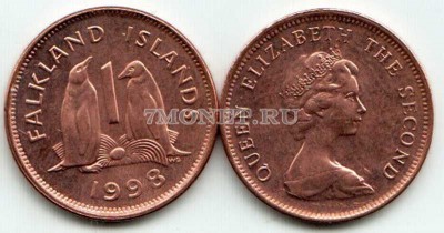 монета Фолклендские острова 1 пенни 1998 год Антарктические пингвины