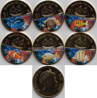 Фиджи набор из 6-ти монет 2009 год тропические рыбы, эмаль