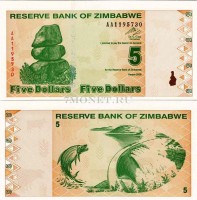 бона Зимбабве 5 долларов 2009 год
