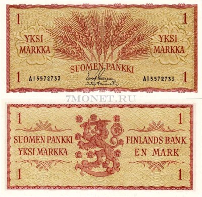 бона 1 марка Финляндия 1963 год