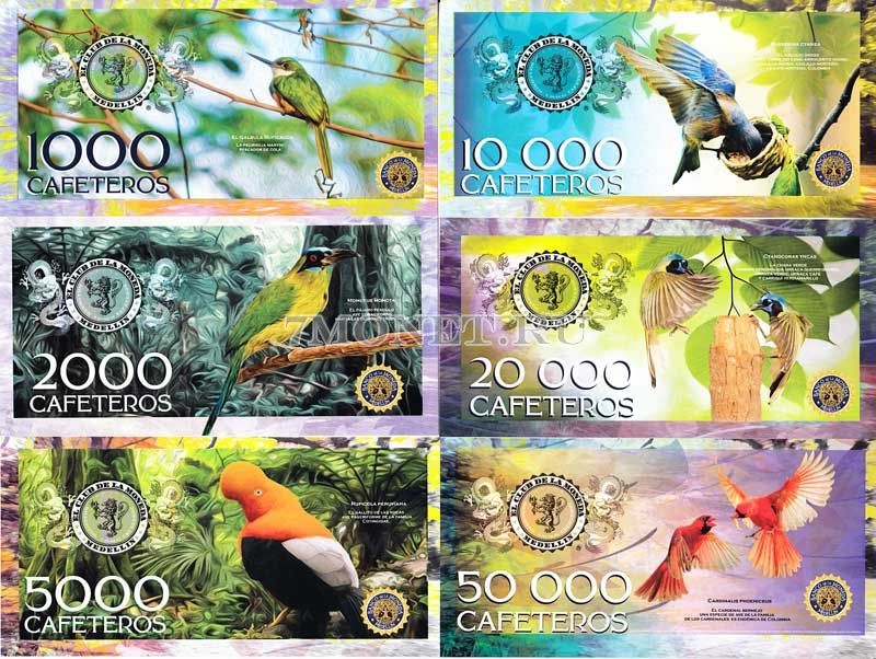 Колумбия набор из 6-ти банкнот 2015 год Птицы