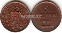 монета Сан-Марино 5 чентезимо 1937 год