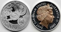 монета Восточные Карибы 10 долларов 2003 год Золотой юбилей  PROOF
