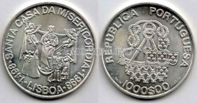 монета Португалия 1000 эскудо 1998 год 500-летие церкви Misericordia