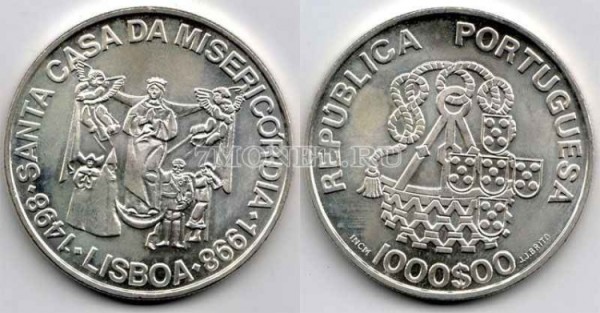 монета Португалия 1000 эскудо 1998 год 500-летие церкви Misericordia
