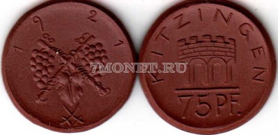 Германия нотгельд 75 пфеннигов 1921 год Китцинген , керамика
