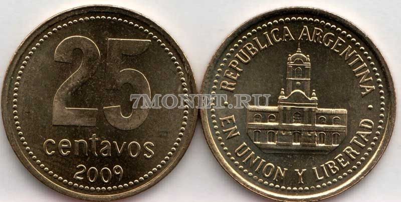 монета Аргентина 25 центаво 2009 год
