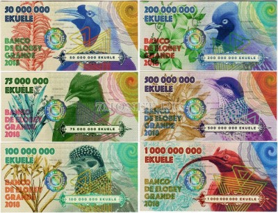 набор из 6-ти сувенирных банкнот Большой Элобей (Элобей Гранде) 2018 год Птицы