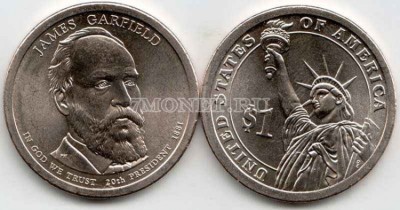 США 1 доллар 2011 год Джеймс Гарфилд 20-й президент США