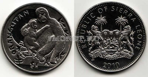монета Сьерра-Леоне 1 доллар 2010 год орангутан