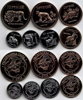 Республика Тыва набор из 7-ми монетовидных жетонов 2015 год фауна