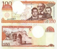 бона 100 песо Доминиканская республика 2001 год