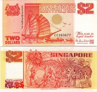 бона Сингапур 2 доллара 1990 год