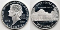 монета США 1 доллар 1993 год Томас Джефферсон PROOF