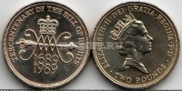 монета Великобритания 2 фунта 1989 год 300-летие принятия Билля о правах 1689