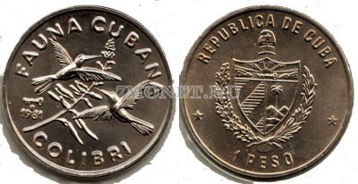 монета Куба 1 песо 1981 год кубинская фауна изумрудная колибри