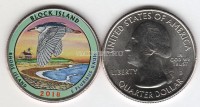 США 25 центов 2018  штат Род-Айленд Национальное убежище дикой природы острова Блок, 45-й, эмаль 