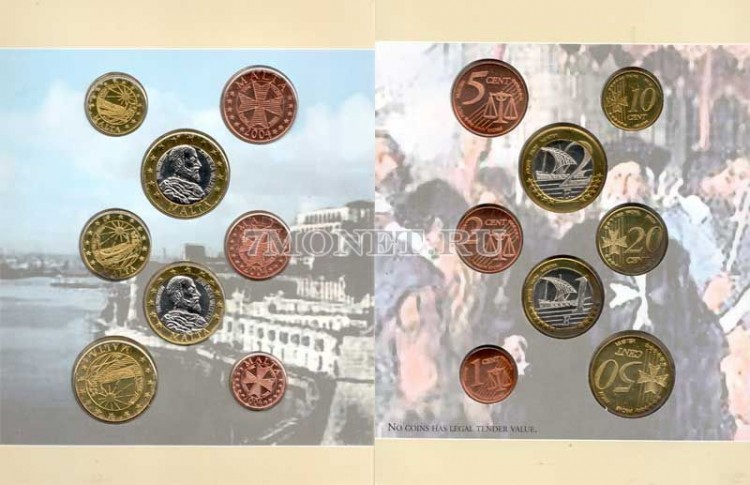 ЕВРО пробный набор из 8-ми монет Мальта 2004 год, в буклете