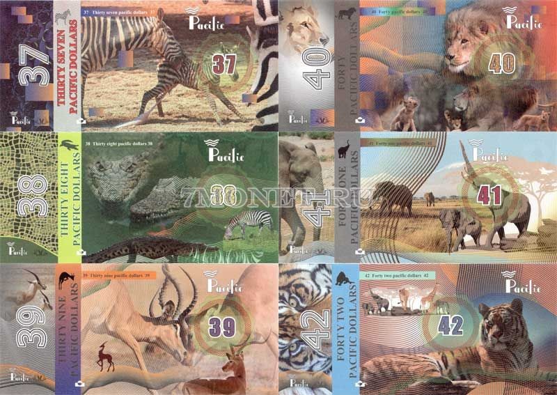 Тихий океан набор из 6-ти банкнот 2019 год Животные саванны