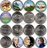 США набор из 8-ми монет 5 центов, эмаль