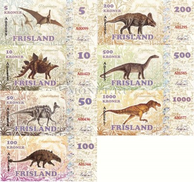 Фрисланд набор из 7-ми банкнот 2016 год Динозавры