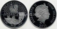монета Острова Кука 10 долларов 2011 год Пять континентов - Америка