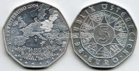 монета Австрия 5 евро 2004 год Расширение Евросоюза - карта Европы