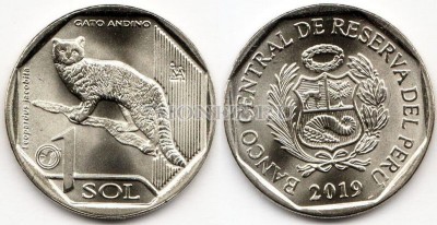 монета Перу 1 новый соль 2019 год серия Фауна Перу - Андская кошка