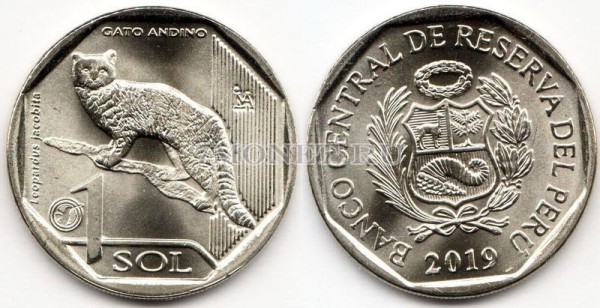 монета Перу 1 новый соль 2019 год серия Фауна Перу - Андская кошка